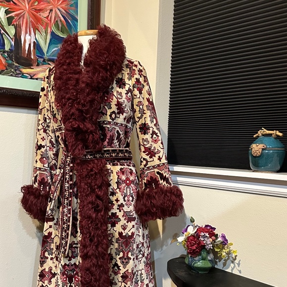 Curly Mongolian Lamb Fur & Tapestry Princess Coat by Anne Klein c.1970 - sz S- M - Picture 6 of 16